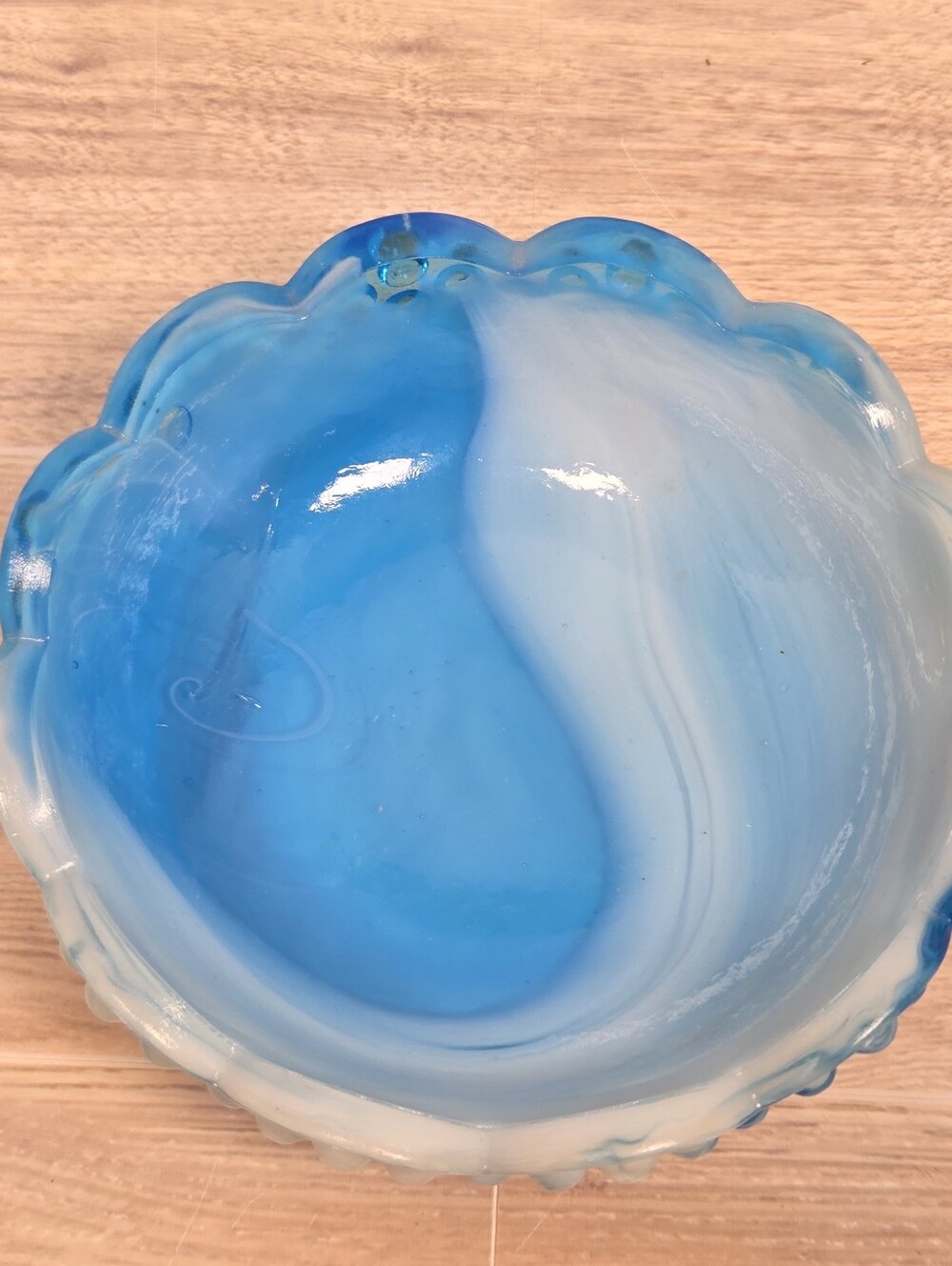 vintage blue & white milk glass, hobnail swirl slag glass Small Bowl - Picture 2 of 6
